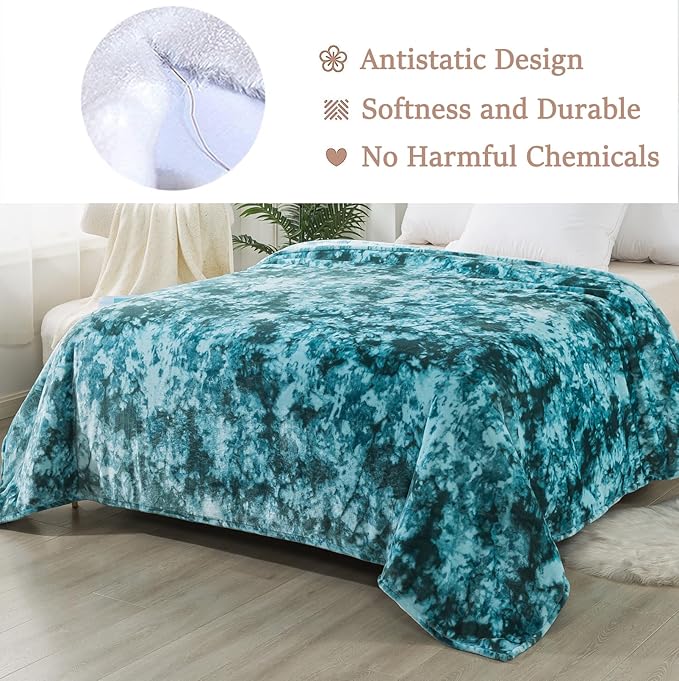 Fuzzy Blanket Queen Size - Teal, Soft and Comfy, Plush and Furry Faux Fur, Reversible Queen Blankets for Queen Full Bed, 90x90 Inches,Teal