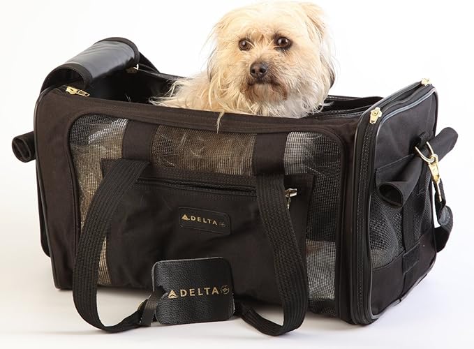 Sherpa Delta Airlines Travel Pet Carrier, Airline Approved & Guaranteed On Board - Black, Medium-Mewly Pet