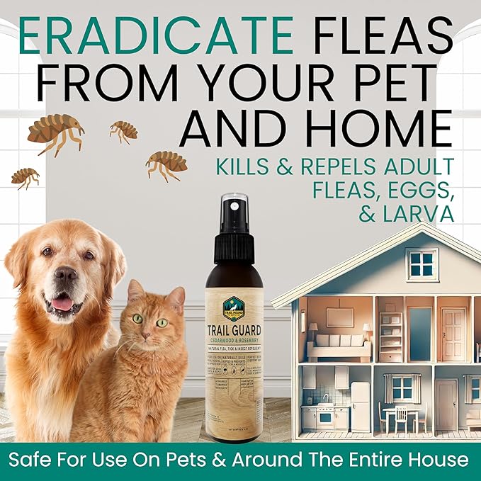 Trail Guard Natural Extra Strength Insect, Flea and Tick Spray for Dogs, Cats, People & Home (2Pack 4oz, Cedarwood & Rosemary)-Mewly Pet