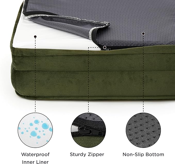 Bedsure Orthopedic Dog Beds for Small Dogs - Washable Small Dog Cat Bed Waterproof, Comfort Pet Couch Sofa with Washable Removable Cover, Pets Bed with Nonskid Bottom, Moss Green, 24"-Mewly Pet
