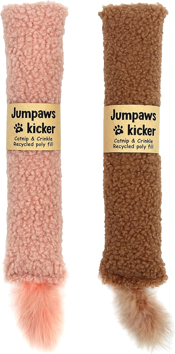 2 Pack Natural Interactive Catnip & Silvervine Cat Kicker with Tail, Bite Resistant Chew Toy, Crinkle Kicker, Accessories for Indoor Cat, Sherpa Material-Mewly Pet