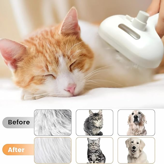 4 in 1 Cat Steam Brush: steam brush for cats, Grooming, Shedding, Mist Spray, Hair Removal Comb & Massager, USB Rechargeable Self Cleaning cat steam brushes for indoor cats - White-Mewly Pet