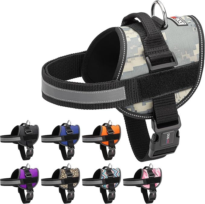 Dogline Dog Harness, Reflective No-Pull Adjustable Vest with Handle for Walking, Training, Breathable, No - Choke Harness for Small, Medium or Large Dogs Room for Patches Girth 27 to 34 in Urban Camo-Mewly Pet
