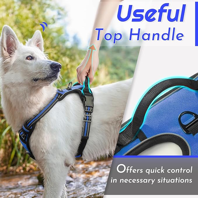 Eagloo Dog Harness Small Sized Dog, No Pull Service Vest with Reflective Strips and Control Handle, Adjustable and Comfortable for Walking, No Choke Pet Harness with 2 Metal Rings, Blue, S-Mewly Pet