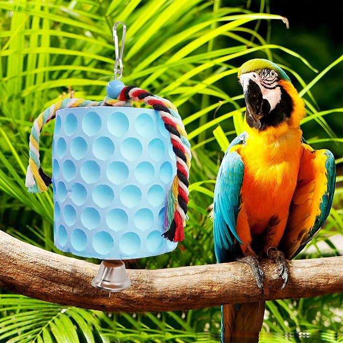 Extra Large Bird Chewing Toy, Parrot Beak Grinding Calcium Stone with Bells, Bird Cage Accessories, Cage Toys for Cockatiel Parakeet Parrot Budgies Rat Hamster Chinchilla Rabbit Bunny African Grey-Mewly Pet