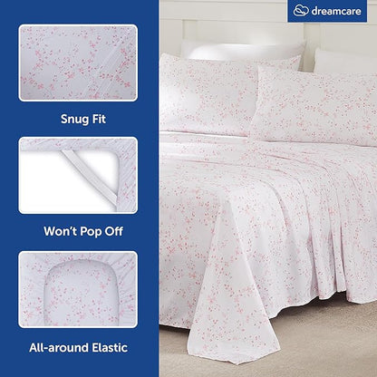 DREAMCARE Full Size Bed Sheets - Luxurious Floral Full Sheet Set - 4 Pc Ultra Soft Breathable Wrinkle Free Brushed Microfiber Floral Blossom