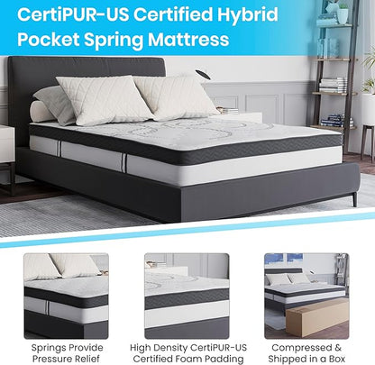 Flash Furniture Capri Comfortable Sleep 10" Hybrid Pocket Spring and Foam Mattress in a Box, Foam Pocket Spring Hybrid Mattress, Pressure Relief, Full