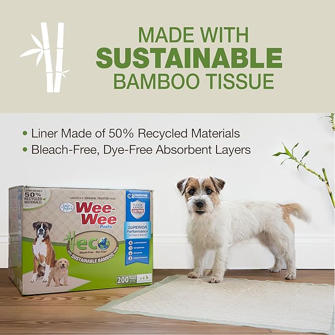 Four Paws Wee-Wee Superior Performance Bamboo Pee Pads for Dogs, Earth Friendly Dog & Puppy Potty Training Pads, Crate Liners, Housebreaking Supplies, 22" x 23" (200 Count)-Mewly Pet