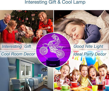 Motocross 3D Lamp Gift with Remote, Dirt Bike Decor Toys for Boys Girls Room, 7 Colors Changing Nightlight Bedside for Kids Baby