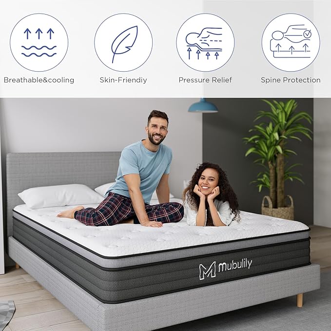 Queen Mattress,12 Inch Memory Foam Mattress Queen Size,Queen Size Mattresses Made of Foam and Individual Pocketed Springs,Strong Edge Support,Decompression,Cool and Breathable