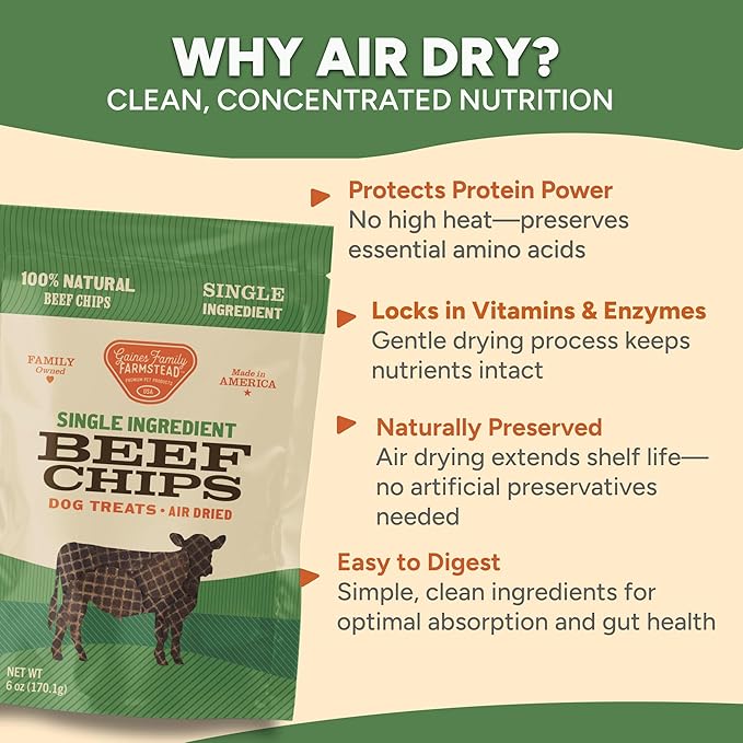 Gaines Family Farmstead Beef Chips for Dogs – 6 oz, Natural Single-Ingredient Dog Treats, High-Protein Rawhide-Free Chews, Healthy Grain-Free Snacks, Made in USA-Mewly Pet