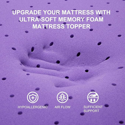 SINWEEK 2 Inch Gel Memory Foam Mattress Topper Ventilated Soft Pressure Relieve Mattress Pad, Breathable Bed Topper, CertiPUR-US Certified, Queen Size