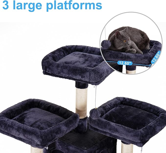Hey-brother Cat Tree, 71 inches XL Large Cat Tower for Indoor Cats, Multi-Level Cat House with 3 Padded Perches, Big Scratcher, Cozy Basket, 2 Cat Condos and Scratching Posts, Smoky Gray MPJ034G-Mewly Pet
