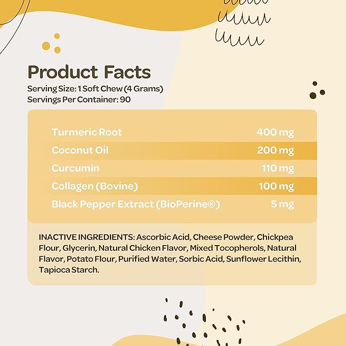 Turmeric for Dogs Soft Chews | Hip and Joint Chews for Dogs Comfort & Mobility with Collagen for Dogs | Dog Joint Supplement for All Ages Breeds & Sizes | NASC Certified & Made in The USA | 90 Chews-Mewly Pet