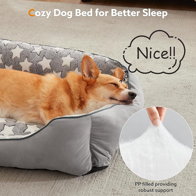 SIWA MARY Rectangle Dog Bed for Medium Large Dogs, Calming Dogs Bed Large Size, Orthopedic Dog Sofa Bed, Warming Soft Calming Sleeping Puppy Bed, Pet Bed with Anti-Slip Bottom, M(30"x24"x9")-Mewly Pet