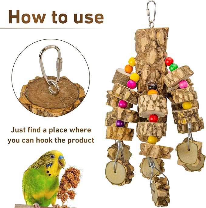 MYFAMIREA Parrot Chewing Toys Bird Toys Natural Wood Bird Toys Parakeet Cage Hammock Hanging Toy for Parrots, Cockatoos, African Grey, Cockatiels Small and Medium Birds-Mewly Pet
