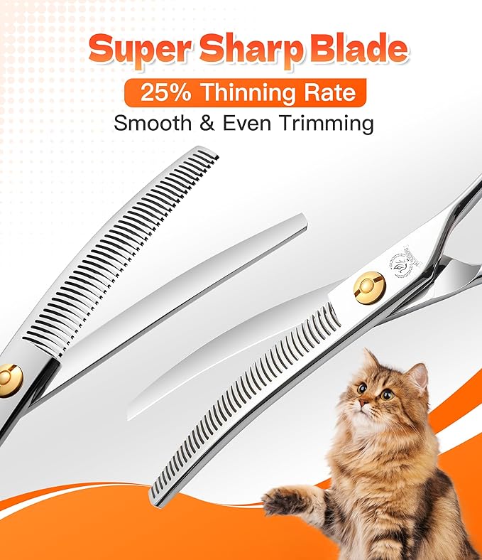 Fenice Peak 6'' Small Curved Thinneing Scissors Lightweight Dog Cat Grooming Scissors with Safety Round Tip JP440C Stainless Steel-Mewly Pet