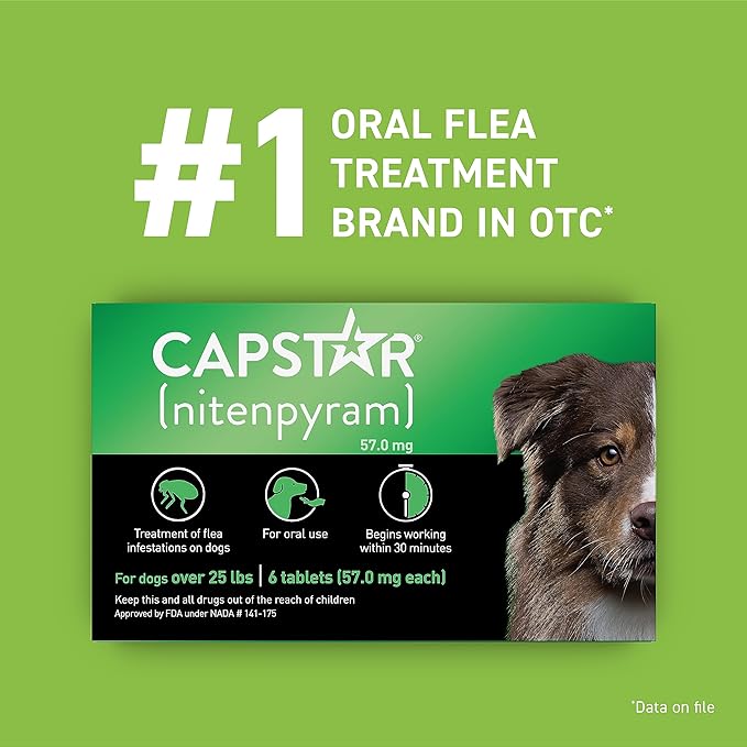 CAPSTAR Oral Flea Treatment for Dogs, Fast Acting Tablets Start Killing Fleas in 30 Minutes, Medium & Large Dogs (Over 25 lbs), 6 Doses-Mewly Pet