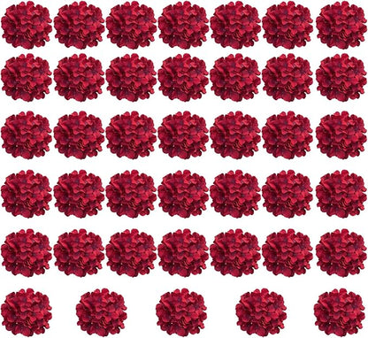Red Hydrangea Artificial Flowers Bulk, 40 Pcs Faux Hydrangea Flowers Heads, Artificial Fake Silk Hydrangea Flowers with Stems, Red Flowers Artificial for Decoration Wedding Décor