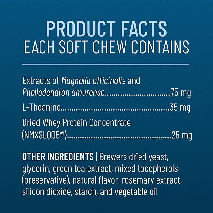 Nutramax Solliquin Calming Behavioral Health Supplement for Small to Medium Dogs and Cats - With L-Theanine, Magnolia / Phellodendron, and Whey Protein Concentrate, 75 Soft Chews-Mewly Pet