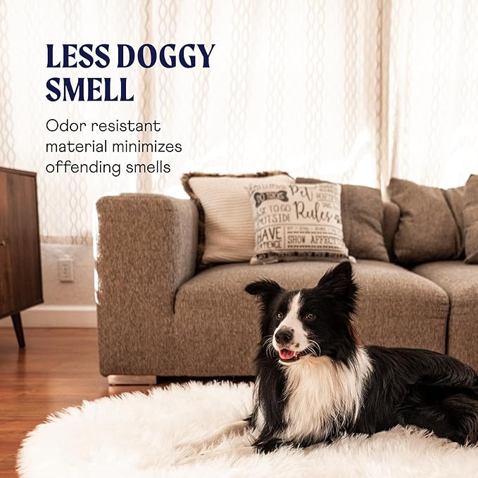 PupRug Orthopedic Dog Bed for Large Dogs with Fluffy Soft Faux Fur and Memory Foam for Joint Pain Relief, Machine Washable and Waterproof Couch Bed, Polar White, Large/Extra Large-Mewly Pet