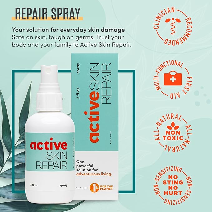 Active Skin Repair First Aid Healing Skin Spray - Natural & Non-Toxic with Hypochlorus Acid for Minor Cuts, Wounds, Scrapes, Rashes, Sunburns, & More, 3 oz-Mewly Pet