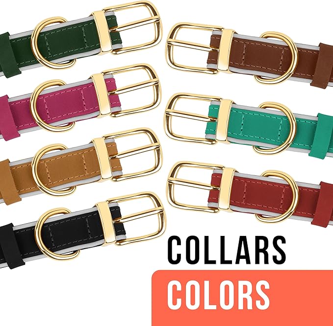 OOPSDOGGY Reflective Geniune Leather Airtag Dog Collar Soft Padded Collars for Small Medium Large Breed Dogs Puppy, 4 Sizes, 7 Colors (Camel, Medium, 12"-15")-Mewly Pet