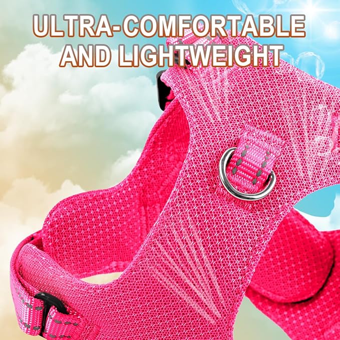 Dog Harness Step in Dog Vest Harness, Reflective Adjustable Puppy No Pull Harness Breathable Soft for Small and Medium Dogs Cats, Pink, XS-Mewly Pet