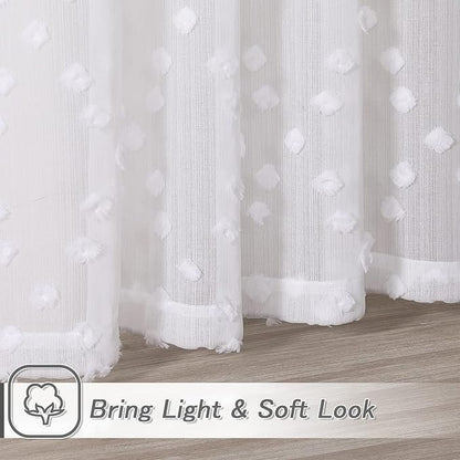 MYSKY HOME Pom Pom White Sheer Curtains for Bedroom Girls Room Curtains 84 Inches Long for Nursery Kids Light Filtering Boho Window Drapes, Rod Pocket, 52" Wide, 2 Panels