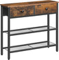 HOOBRO 29.5" Narrow Console Table with 2 Fabric Drawers, Sofa Table, Small Entryway Table with 3-Tier Storage Shelves, Behind Couch Table, for Living Room, Hallway, Rustic Brown and Black BF72XG01