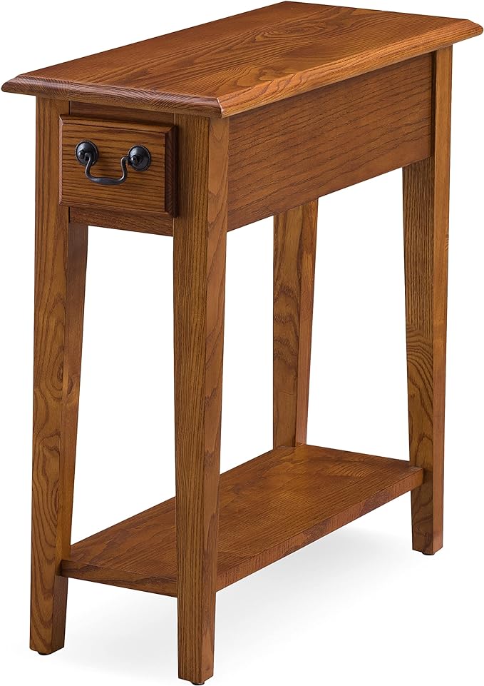 Leick Home Haven Ridge End Table, Solid Wood, 1 Storage Drawer, Bottom Display Shelf, Narrow, Easy-Assembly, Medium Oak, 24.0 in. L x 10.0 in. W x 24.0 in. H, 9017-MED