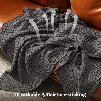 PHF 100% Cotton Waffle Weave Blanket King Size for Bed, Soft Lightweight & Breathable, All-Season Comfort, Luxury Aesthetic Woven Bedding for Home Decor, 108"x90", Charcoal Grey