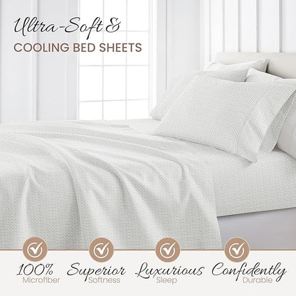 Linen Market Double-Brushed Patterned Microfiber California King Sheet Set 4 Piece – Oeko-TEX Certified Ultra Soft & Wrinkle-Free - 16" Deep Pocket Sheets Easy Care Cal-King Size - Beaded Arrows Gray