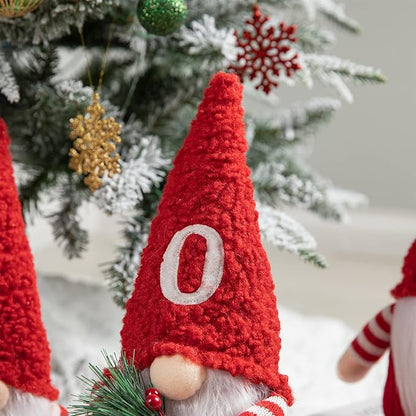 Glitzhome 3 Pack Joy Gnome Christmas Decorations, Fabric Handmade Plush Gnomes Santa Ornaments for Tabletop Home Holiday Decor