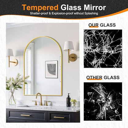 Delma Arched Bathroom Mirror, 26"x38" Wall Mounted Vanity Mirror for Bedroom, Living Room and Entryway, Gold
