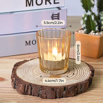 ComSaf Votive Candle Holders, 12 PCS Glass Candle Holders, Ribbed Tealight Candle Holder for Table Centerpieces, Gold Candle Holder for Wedding, Party, Baby Shower, Special Occasions, Fall Home Decor