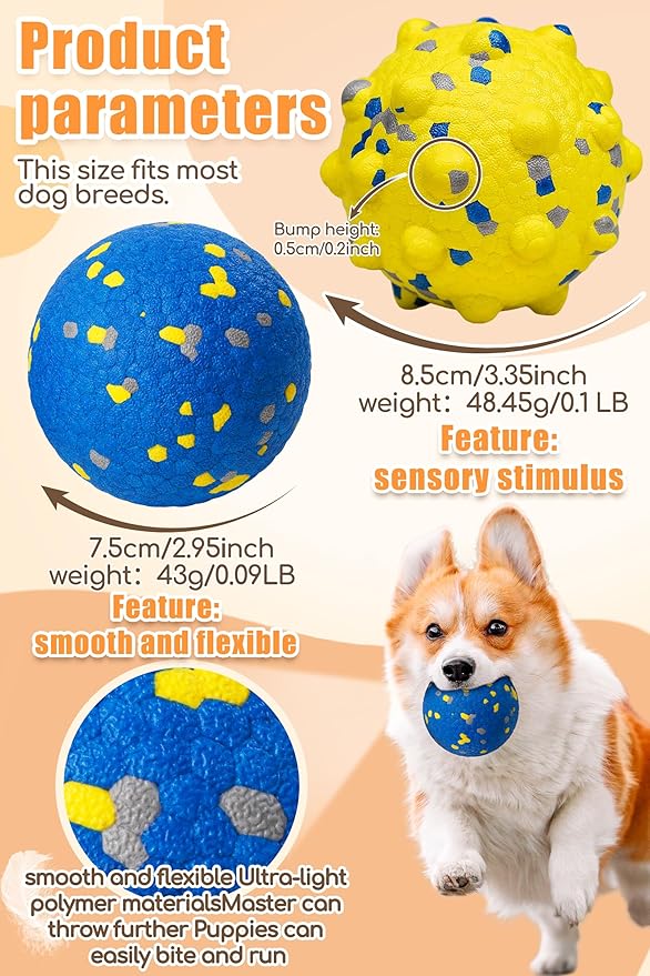 Dog Tennis Balls for Aggressive Chewers, Indestructible Durable Bouncy Interactive Toy for Dogs Fetch Game Lightweight Floating Outdoor Training(2 Yellow Point+ 2 Blue Circle Large)-Mewly Pet
