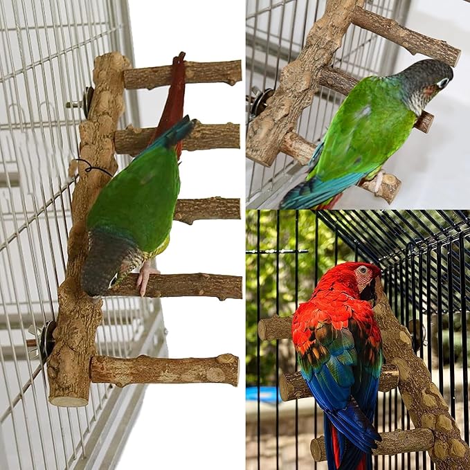 Bird Parrot Ladder Perch for Cage, Nature Wooden Bird Bridge Exercise Stands Parrot Climbing Chewing Toys for Small Animal-Mewly Pet