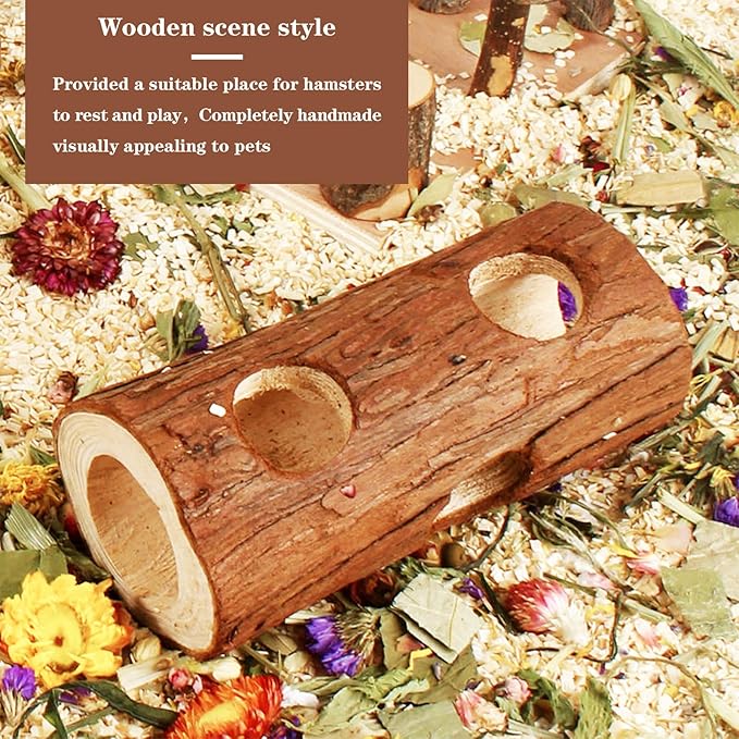 Natural Wooden Hamster Tunnels & Hideouts – Chew-Safe Birch Trunk Tubes for Dwarf Hamsters, Gerbils, Mice – Cage Accessories, Exercise Toy, Forest-Themed Small Pet Habitat-Mewly Pet