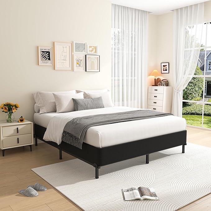 MAF Queen Box Spring 10 Inch High Profile Box Spring for Queen Bed, Queen Size Bed Base 3500 lbs Black Heavy Duty Metal Mattress Foundation with Easy Clean Cover, Easy Assembly