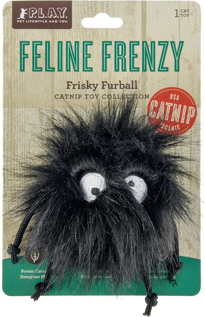 P.L.A.Y. Cute Plush Cat Toys - Feline Frenzy Animal Critter Themed Catnip Filled Toy, Great for Adult Cats and Kittens - Machine Washable, Recycled Materials, Crinkles, Rope Knots (Frisky Furball)-Mewly Pet