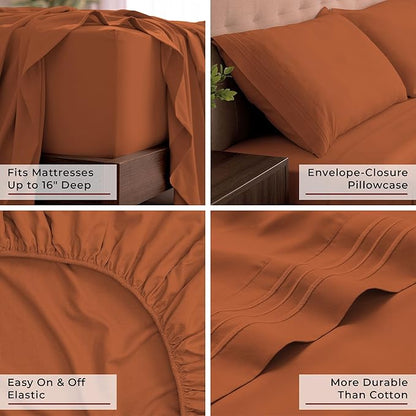 Mellanni California King Sheets Set - 4 PC Iconic Collection Bedding - Hotel Luxury, Extra Soft, Cooling Bed Sheets - Wrinkle, Fade, Stain Resistant (Cal King, Terracotta)