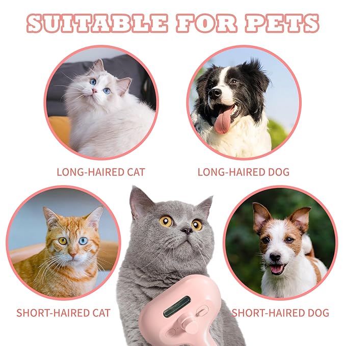 3-in-1 Steam Brush for Cats & Dogs – Hair Removal Comb with One-Click Release & Water Spray – Grooming Brush for Shedding, Long/Short Hair-Mewly Pet