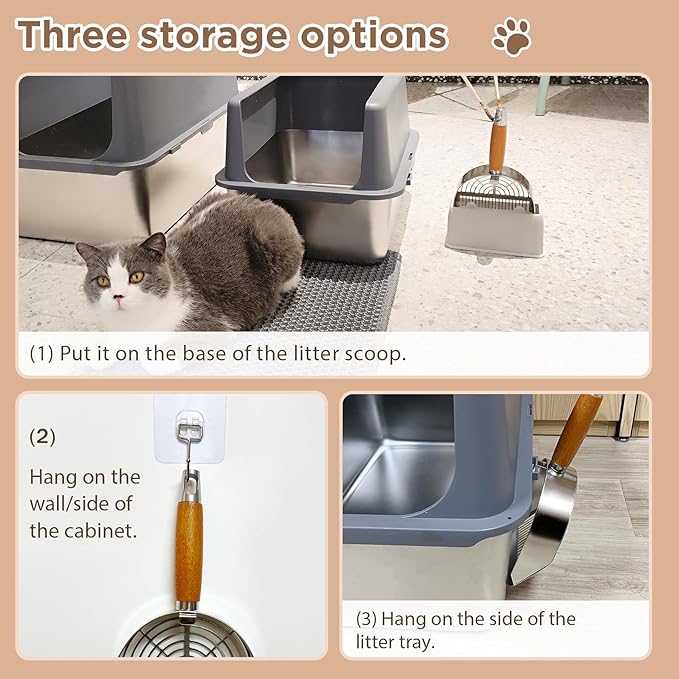 Cat Litter Scoop, Litter Scooper, Metal Cat Litter Scoop, Stainless Steel Cat Litter Scoop, Kitten Pooper Lifter, Kitty Metal Scooper with Holder for Cat Litter Box Strip Holes Easy Cleaning-Mewly Pet