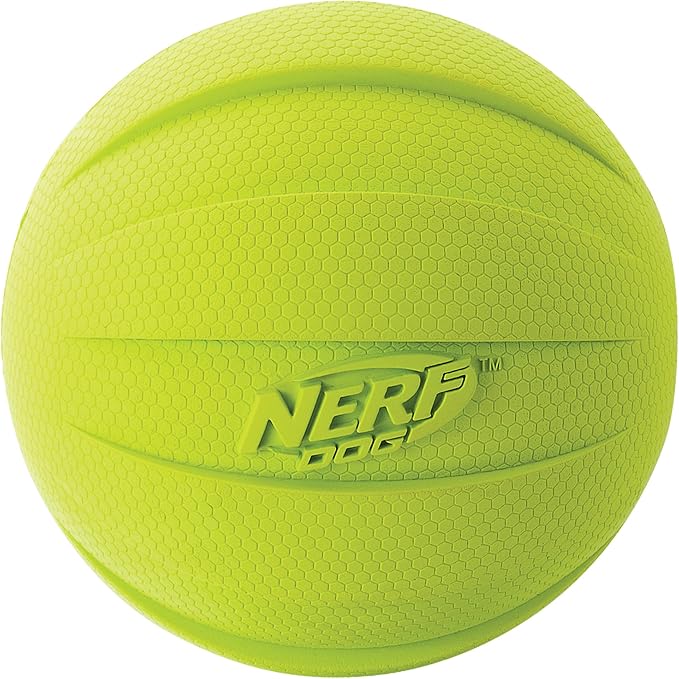 Nerf Dog Rubber Ball Dog Toy with Squeaker, Lightweight, Durable and Water Resistant, 4 Inch Diameter for Medium/Large Breeds, Single Unit, Green-Mewly Pet