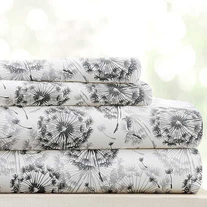 Linen Market 4 Piece King Sheet Set - Breathable, Double-Brushed Patterned Cooling Sheets – Oeko-TEX Certified Ultra Soft & Wrinkle-Free 16" Deep-Pocket King Sheets - Easy Care Make a Wish Light Gray