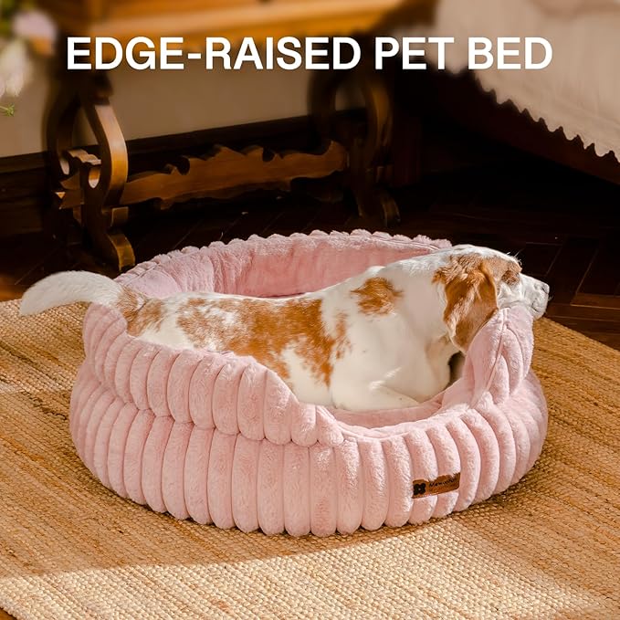 MEWOOFUN Washable Small Dog Bed, Cat Beds for Indoor Cats with Anti-Slip Bottom, Round Pet Bed for Puppy and Kitten (Pink, 24"x24"x9")-Mewly Pet