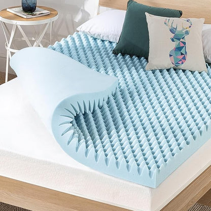 Best Price Mattress 4 Inch Egg Crate Memory Foam Mattress Topper with Cooling Gel Infusion, CertiPUR-US Certified, Dorm Essentials, TwinXL, Light Blue