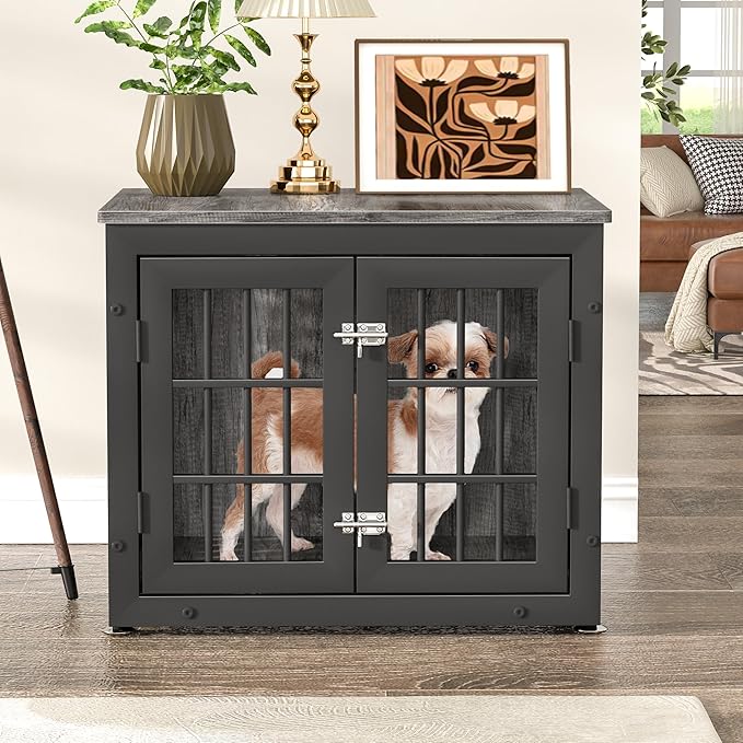 26" Heavy Duty Dog Crate Furniture for Small Dogs, Metal Kennel for High Anxiety Dogs, Chew Proof Pet Cage Indoor, Decorative Dog Kennel End Table-Mewly Pet