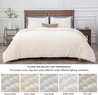 BEDELITE Fleece Twin Comforter Set -Super Soft & Warm Fluffy Cream White Bedding, Luxury Fuzzy Heavy Bed Set for Winter with 1 Pillow case